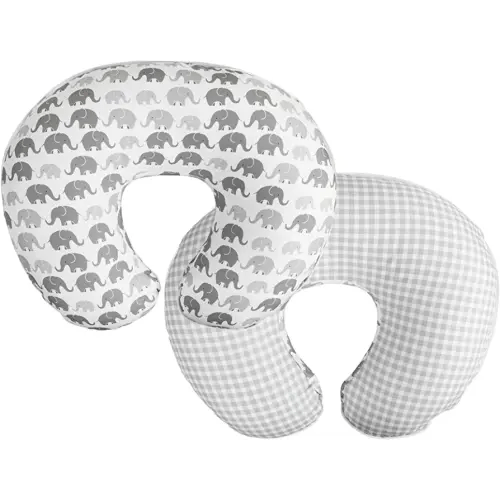 Boppy Nursing Pillow Original Support, Gray Elephants Plaid, Ergonomic Nursing Essentials for Bottle and Breastfeeding, Firm Fiber Fill, with Removable Nursing Pillow Cover, Machine Washable