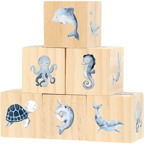 6 Pcs Nursery Decor for Girls and Boys Nursery Decor Watercolor Shelf Decor for Bedroom Playroom Gifts(Ocean Nursery Decor)