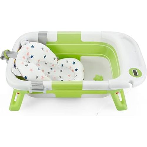 PandaEar Collapsible Baby Bathtub for Newborn Infant with Soft Cushion, Foldable Portable Baby Bathtub, Infant Bath Tub Toddler Travel Bathtub with Drain Hole for 0-24 Months