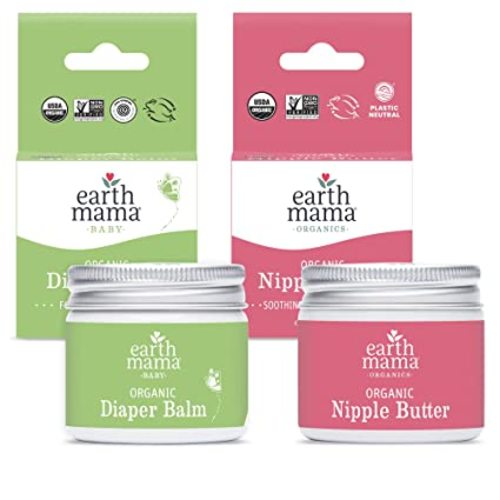 Organic Nipple Butter + Organic Diaper Balm | Earth Mama's Sensitive Skincare BFF Breastfeeding Essentials & Baby Cream Bundle