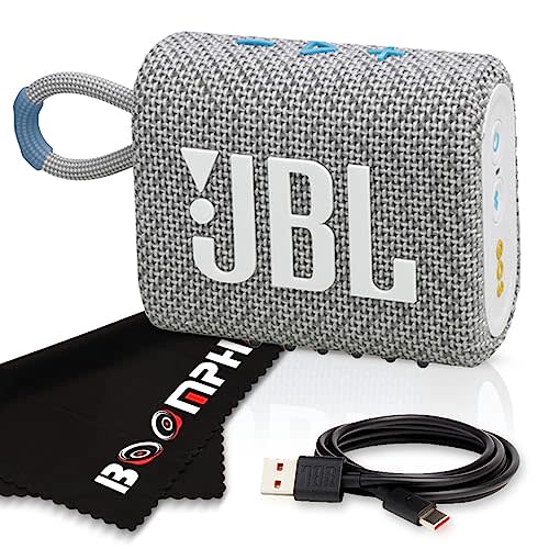 JBL Go 3 Portable Bluetooth Wireless Speaker, IP67 Waterproof and Dustproof Built-in Battery - Eco White- Boomph's Comprehensive Ultimate Performance Cloth Solution for Your On-The-Go Sound Experience