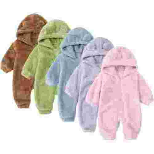 Esaierr Newborn Baby Romper Boys Girls Long Sleeve Jumpsuit Infants Winter Flannel Bodysuit Hoodie Playsuit for 3-36 Months