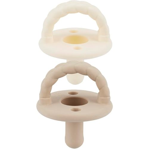 Itzy Ritzy Silicone Pacifiers for Ages 6-18 Months - Itzy Soother Pacifiers Feature Collapsible Handle & Two Air Holes for Added Safety; Set of 2 in Toast & Buttercream, Ages 6-18 Months