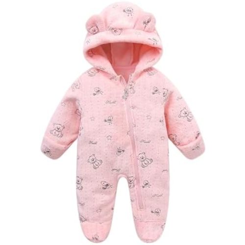 Baby Fleece Jumpsuit for 0-3 Months Infant Bear Snowsuit Newborn Romper Warm Coat