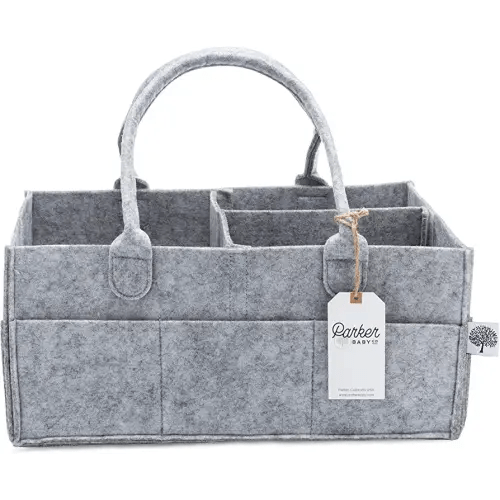 Parker Baby Diaper Caddy - Nursery Storage Bin and Car Organizer for Diapers and Baby Wipes (Gray, Large)