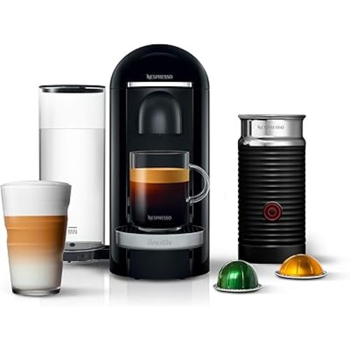 Nespresso Vertuo Plus Deluxe Coffee and Espresso Maker by Breville, Piano Black with Aeroccino Milk Frother