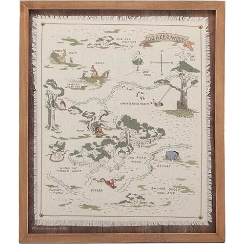 Disney Winnie the Pooh Hundred Acre Wood Map Framed Wood Wall Decor - Vintage Winnie the Pooh Wall Art for Home Decorating