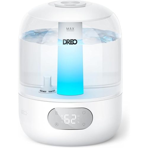 Dreo 3L Top Fill Humidifiers for Bedroom, 30H & 26dB Quiet Runtime for Large Room, Cool Mist Ultrasonic Humidifier with Humidity Sensor, Night Light for Home, Baby, Nursery, Plants, 360° Nozzle, White