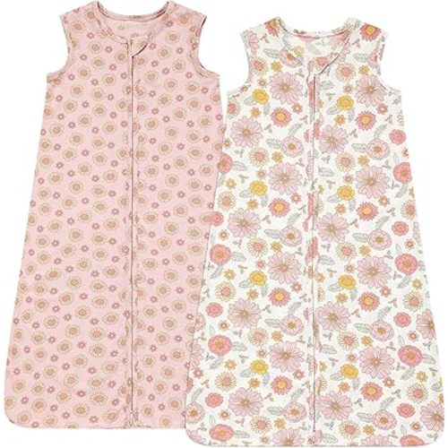DaysU Baby Sleep Sack 0-6 Months Stretchy, Baby Girl Wearable Blanket 2-Way Zipper TOG 0.5, Breathable Lightweight Baby Sleeping Bag 2 Pack, Sunflower, Small