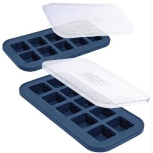 Souper Cubes 2 Tbsp Silicone Freezer Molds With Lids - Silicone Herb Freezer Molds - Silicone Freezer Tray with Lids for Baby Food, Pesto, Tomato Paste and More - Blueberry – 2-Pack