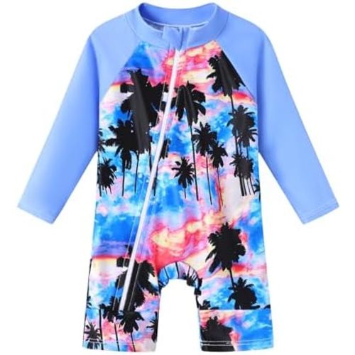 Baby Boy Swimsuit One Piece Long Sleeve Zipper Bathing Suit UPF 50+ Sun Protection Rashguard Swimwear 0-24 Months