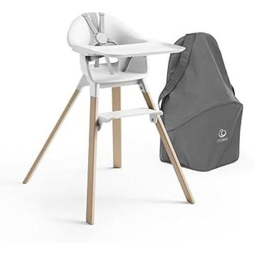 Stokke Clikk High Chair (Cloud Grey) + Travel Bag (Grey) - All-in-One High Chair with Tray & Harness - Light, Durable & Travel Friendly - Best for 6-36 Months or Up to 33 lbs