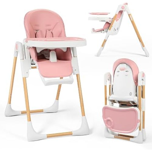 TODEFULL 3 in 1 Foldable Baby High Chair, Infant High Chairs for Babies and Toddlers, 6 Height & 5 Recline Adjustable Toddler Feeding Chair, 2 Tray Depth & 3 Footrest Angles, 2 Built-in Wheels, Black