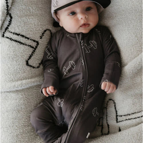 Bamboo Zip Pajamas | Charcoal Arm Day