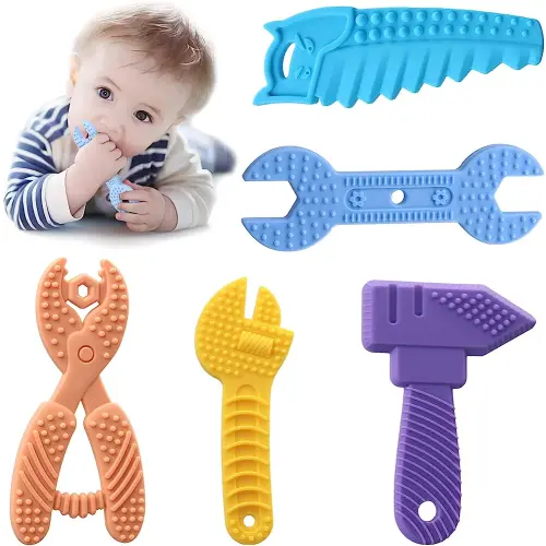 5PCS Baby Teething Toys, Silicone Sensory Teether Toys for Babies, Infant Toys 0-6 Baby Shower Gifts for 3 9 12 18 Month 1 One Year Old Girls Boys, Newborn Kids Toddler Chew Toy, Travel Toys, BPA Free