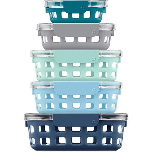 Ello Duraglass Mixed Meal Prep Sets Leak-Proof Glass Food Storage Containers with Silicone Sleeves and Airtight BPA-Free Lids, Dishwasher, Microwave, and Freezer Safe