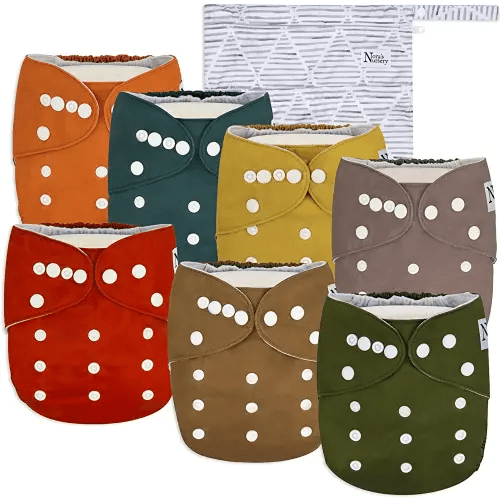 Nora's Nursery Cloth Diapers 7 Pack with 7 Bamboo Inserts & 1 Wet Bag - Waterproof Cover, Washable, Reusable & One Size Adjustable Pocket Diapers for Newborns and Toddlers - Florence