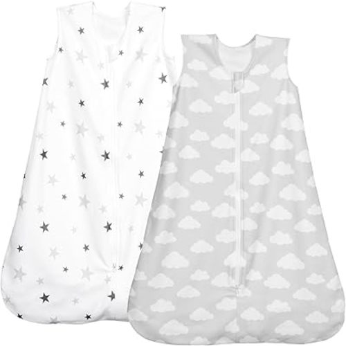 PHF Warm Micro-Fleece Baby Sleep Sack 6-12 Months, Soft Baby Wearable Blanket, 2-Way Zipper Sleeping Bags, 2 Pack Comfy Toddler Sleeping Sack for Boys, Medium Size, Clouds