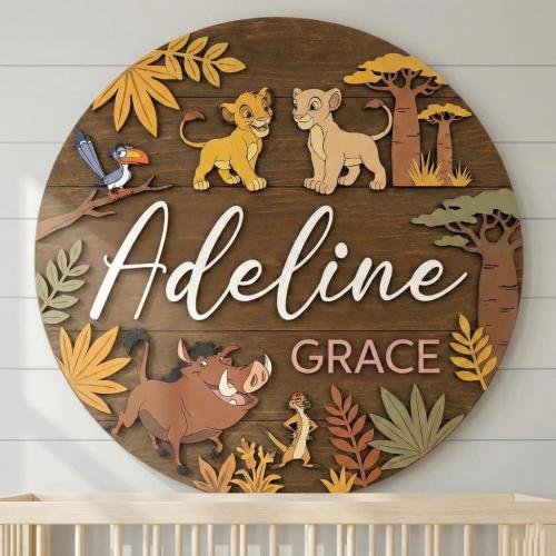 Personalized Lion King Name Sign, Simba Name Sign, Nursery Name Sign, Kids Room Sign, Disney Jungle Theme Nursery Sign, Floral Nursery Decor