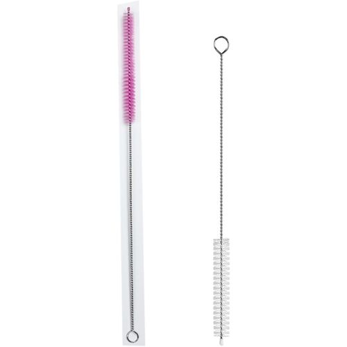 2 Pack Straw Cleaner Brush, Reusable Metal Handles Straw Cleaner Brush Extra Long for Stanley Mug 40, 30, 20 oz, 10mm Wide Straw Cleaner Brush for Sippy Cup, Water Bottle and Tubes (Clear+Pink)