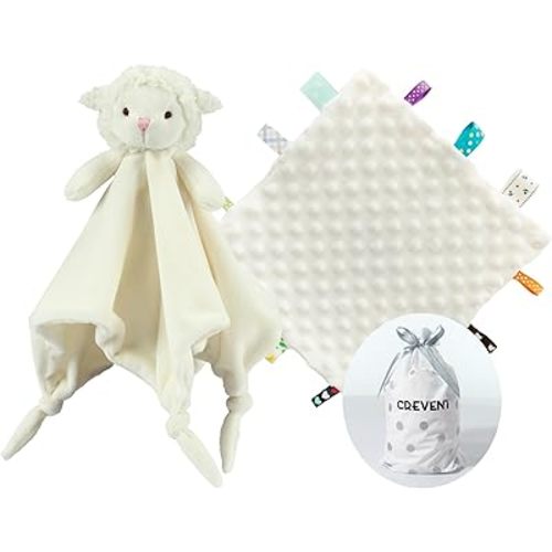 CREVENT Cozy Plush Baby Security Blanket Loveys for Baby Girls Boys, for Newborns (Ivory Sheep + Tag)