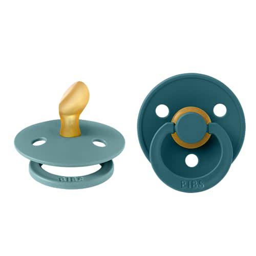 BIBS Pacifiers 0-6 Months | Colour Collection 2-Pack | BPA-Free Anatomical Natural Rubber Nipple | Made in Denmark | Island Sea/Forest Lake Color Pacifier
