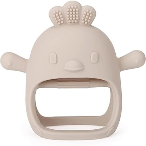 Socub Silicone Baby Teether Toy for Infants 3+ Months, BPA Free Anti-Drop Silicone Mitten Teething Toy for Soothing Sore Gums, Baby Chew Toys for Sucking Needs, Beige