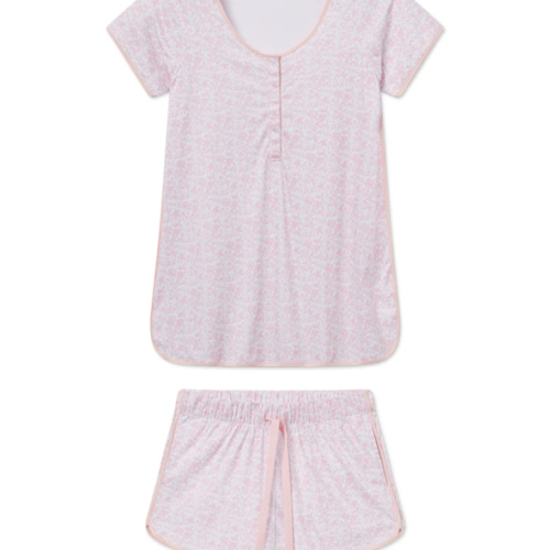 LAKE | Women | Pima Cotton Pajamas | Serene Pink Botanical Vines Maternity Shorts Set