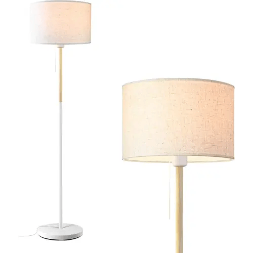 Modern Floor Lamp for Living Room Traditional Farmhouse Floor Lamps Mid-Century Pole Lamp with Linen Lamp Shade, Standing Tall Floor Lamps for Bedrooms and Office (White)