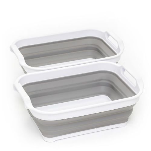 Sammart Collapsible Wash-tub - Portable Washing Basin 4l (1 Gallon), White/grey, Size S Set Of 2