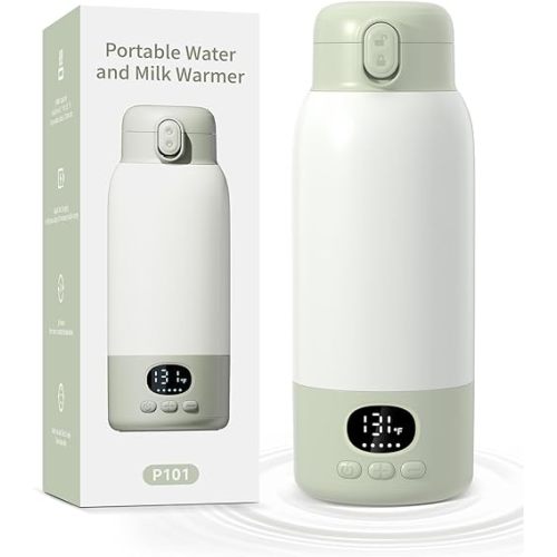 Portable Bottle Warmer for Travel,Milk Warmer for Baby Breastmilk with Fast Heating & Precise Temp Control, Bottle Warmer for Car, Outdoors, 17 Ounces Large Capacity,Green