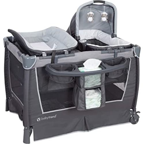 Baby Trend Nursery Center Travel Crib with Removable Rock-A-Bye Bassinet, Changing Table, Organizer, and Electronic Music Center and Nightlight, Robin
