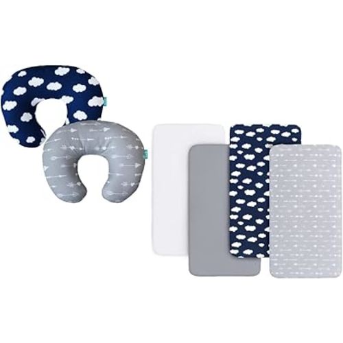 Biloban Nursing Pillow Cover 2 Pack for Breastfeeding Pillow, Ultra Soft and Cozy Nursing Pillow Slipcovers, Snug Fits for Boppy Pillow/4-Pack Fitted Crib Sheets for Boys and Girls