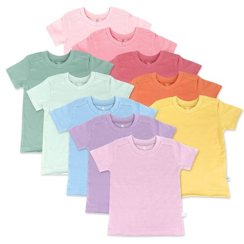 HonestBaby 10-Pack Short Sleeve T-shirts 100% Organic Cotton Baby, Toddler, Little Kids, Boys, Girls, Unisex
