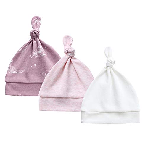 Owlivia Organic Newborn Knot Hats, Hospital Baby Beanies, Unisex Infant Caps, 3-Pack