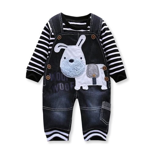 Cute Baby Boy Clothes Suit Toddler Boys' Striped long Sleeve T-Shirt+Denim Overalls Jumpsuit Pants Outfits Sets