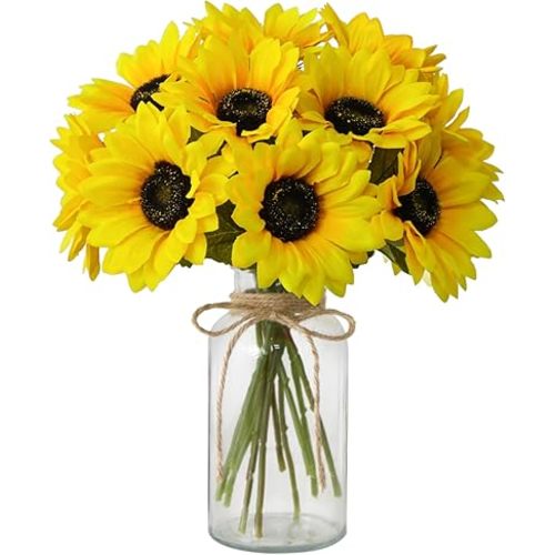 Leftover Sunflower Artificial Flowers in Vase,Sunflower Decor,Flower Centerpieces for Tables,Fake Flowers in Vase for Summer Decor, Yellow Decor