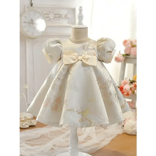 SHEIN Glamorique Kids Baby Girl Floral Print Bow Front Puff Sleeve Party Dress | SHEIN USA