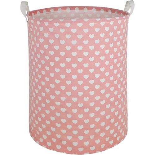 Pink Laundry Basket Kids Hamper Storage Bins Girls Nursery Hamper Waterproof Organizer Toy Box Large Canvas Collapsible Chest for for Bedroom,Clothes Organizer Basket,Toys Bin,Room Decor
