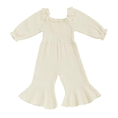 Covcuti Toddler Baby Girl Fall Clothes Cotton Jumpsuit Bell Bottoms Kids Girls Overalls Flare Pants Smocked Romper Outfit