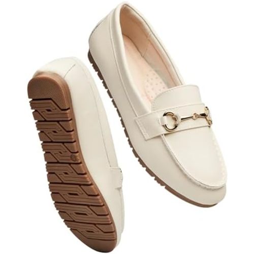 Women's Wide Loafers Casual Slip on Flat Shoes Women's Comfort Penny Loafers with Arch Support Women Dressy Moccasins