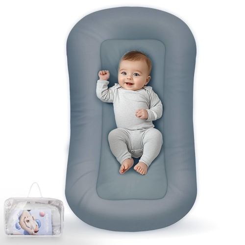 Baby Lounger - Baby Lounger for Newborn, 0-24 Months, Infant Lounger for Home and Travel, Soft Cotton, Co Sleeping Baby Nest, Newborn Babies Essentials Gifts, Navy Blue(Lounger Cover Included)