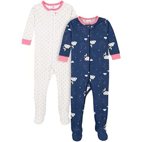 Gerber Baby Girls' 2-Pack Footed Pajamas