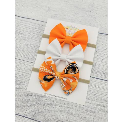 Tennessee Fabric hair bows - set of 3 baby bows - University of Tennessee Volunteers - Vols baby gift - orange and white bow - football bows