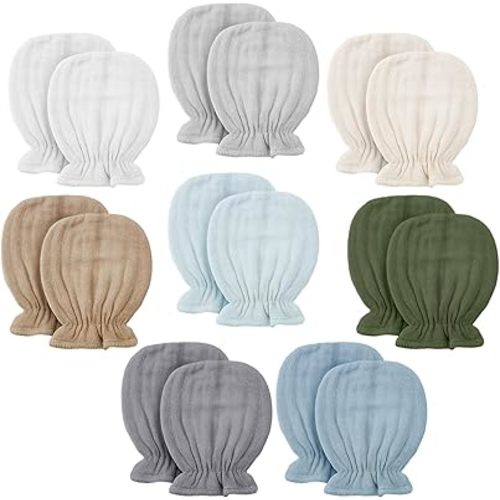 Newborn Baby Muslin Mittens 0-6 Months No Scratch Elastic Wrist Soft Breathable Gloves Bulk Cotton for Infant