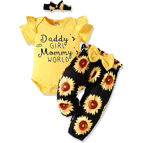 AMAWMW Newborn Baby Girl Clothes Infant Baby Ruffle Romper Pants Summer Outfits 4PCS Gifts Set Toddler Girls' Clothing