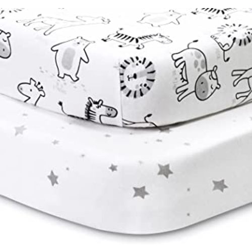 Beberoad Love 2 Pack Baby Pack N Play Mini Crib Sheets, 100% Cotton Ultra Soft Unisex Beside Sleeper Knit Fitted Sheets for Boys and Girls-Elastic Washable, White, 38 x 24 x 6 Inches