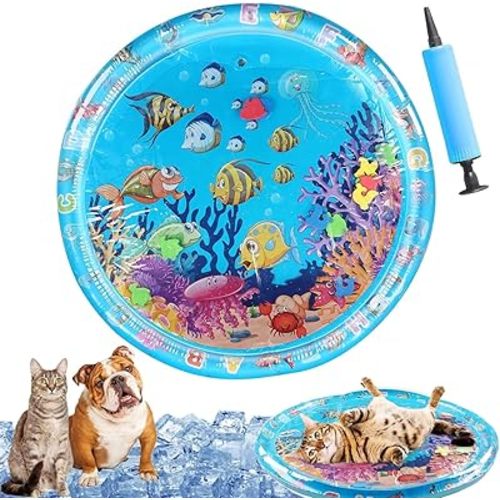 Pet Water Bed, 2025 New 40in Large Dog Water Bed, Thickened Cat Water Mat with Fish, Water Sensory Play Mat for Cats, Durable & Easy-Clean Playmat, Suitable for Indoor Pets