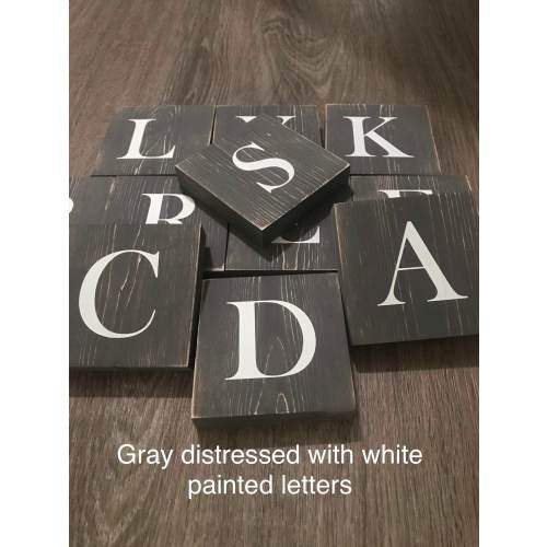 Scrabble Wall Tiles gray distressed, wall letters, scrabble letters, Rustic, wood letters, Hand painted, crossword wall puzzle, wall gallery