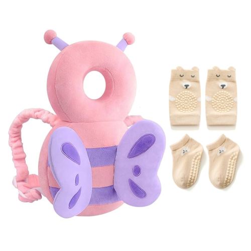 Baby Toddler Head Protector, Baby Head Protection Backpack, Adjustable, Lightweight and Breathable, Pink Butterfly